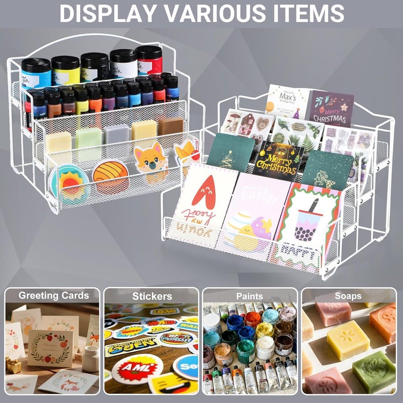 ANBOXIT Greeting Card Display Stand Organizer, 4-Tier Postcard Rack Sticker Display Stand Holder for Vendors Retail, Paint, Craft, Metal White - Image 4